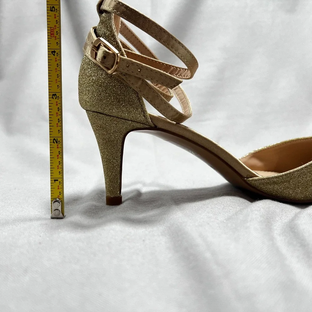 Journee Collection Leila Glitter Pumps D'Orsay Ankle Strap Heels Pointed Toe 6.5